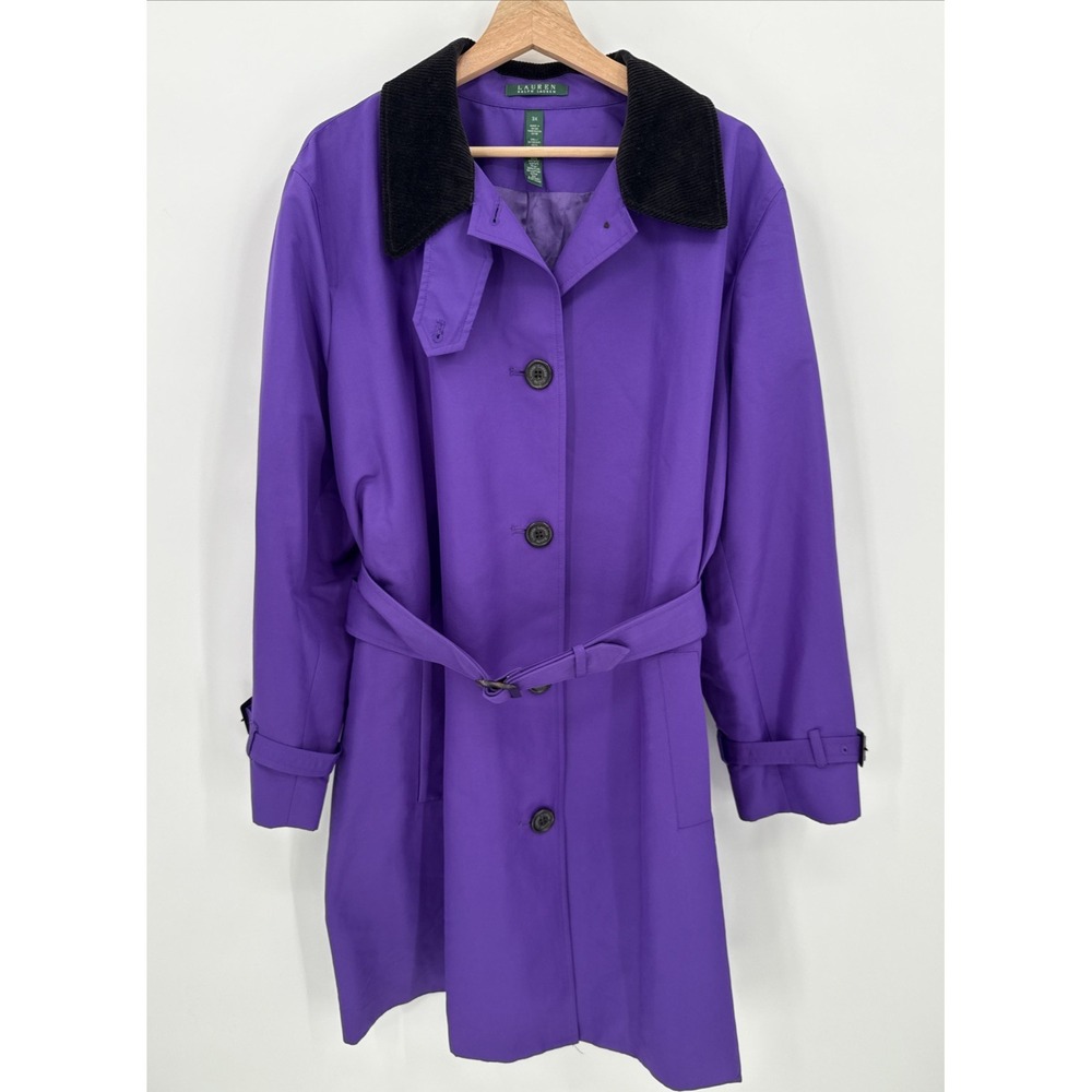 Lauren Ralph Lauren Womens Purple Water Repellent Trench Coat Size 3X Classic